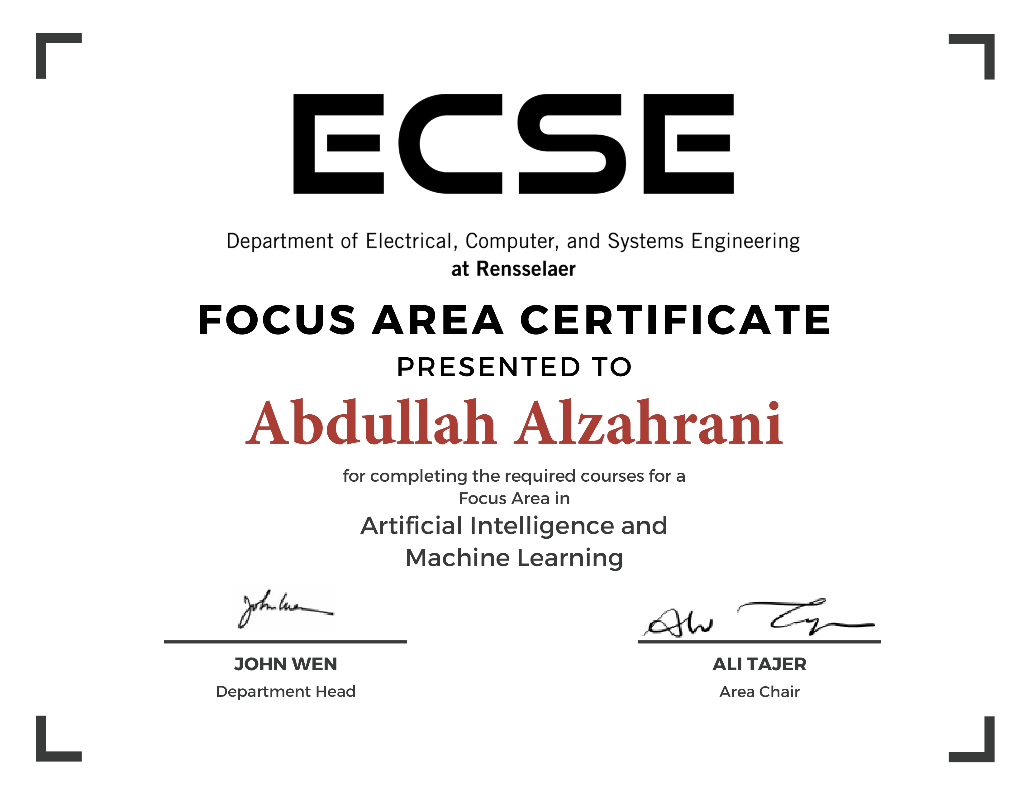 Focus Area Certificate